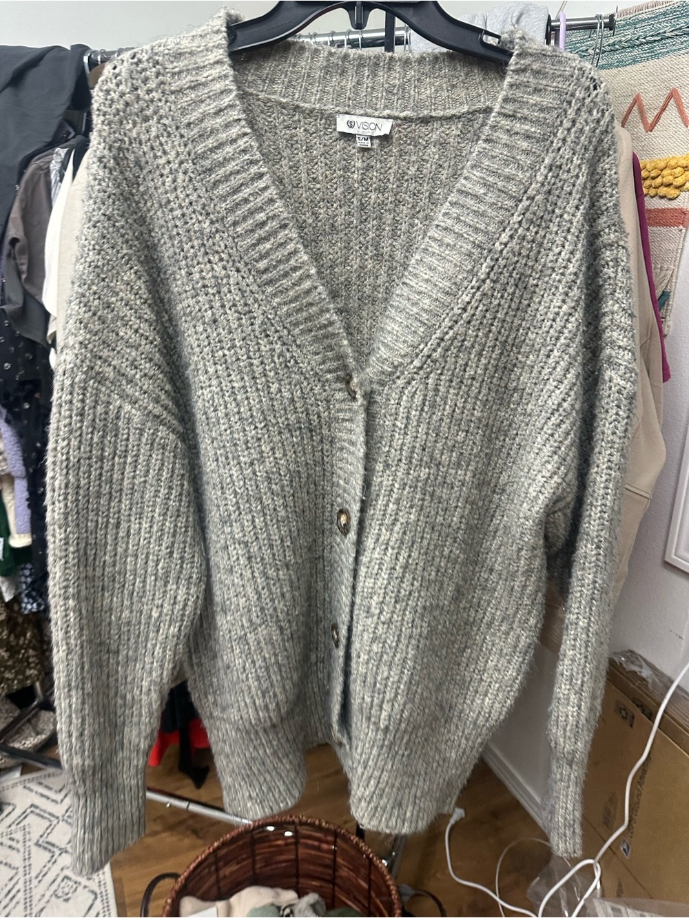 Vision Chunky Ribbed V-Neck Button Cardigan - Picture 3 of 6